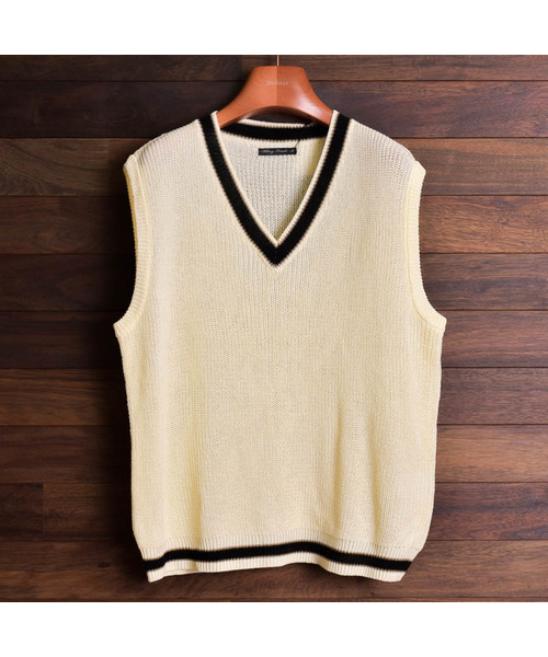 Bling Leads（ブリングリーズ）の「【Bl】麻タッチアクリル畔編みベスト（ベスト・メンズ・ブラック/ベージュ/ホワイト系その他/ホワイト系その他2/ブラック系その他/ベージュ系その他/ネイビー/ブルー系その他・MEDIUM/LARGE/X-LARGE）」の16枚目の写真