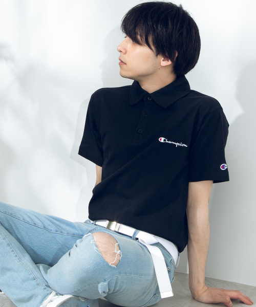 Champion（チャンピオン）の「∴WEGO/Championワンポイント刺繍ポロシャツ（ポロシャツ・メンズ・ホワイト/ブラック/ネイビー/グレー/ロイヤルブルー/イエロー/レッド/ダークグレー・X-LARGE/MEDIUM/LARGE/SMALL）」の2枚目の写真