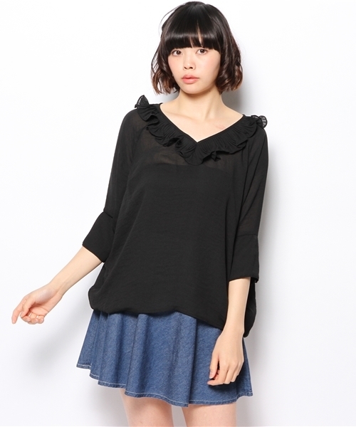 mystic（ミスティック）の「衿フリルVプルオーバー（シャツ/ブラウス・レディース・オフホワイト/ベージュ/ネイビー/ブラック/ブルー・ﾌﾘ-）」の17枚目の写真