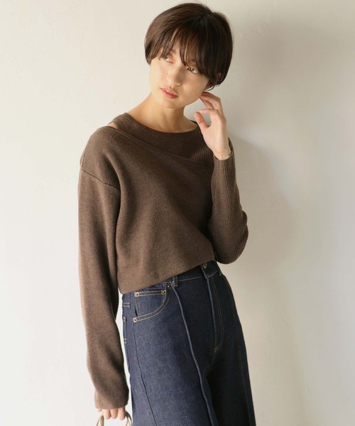CLEIO（クレイオ）の「【CLEIO】レイヤードアンサンブルニット（ニット/セーター・レディース・ベージュ/ブラウン/オフホワイト/ライトグリーン・FREE）」の3枚目の写真