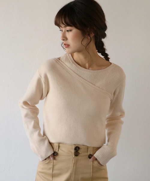CLEIO（クレイオ）の「【CLEIO】レイヤードアンサンブルニット（ニット/セーター・レディース・ベージュ/ブラウン/オフホワイト/ライトグリーン・FREE）」の2枚目の写真