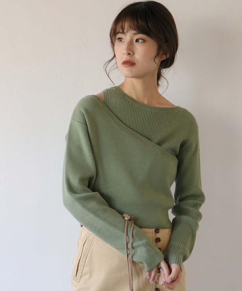CLEIO（クレイオ）の「【CLEIO】レイヤードアンサンブルニット（ニット/セーター・レディース・ベージュ/ブラウン/オフホワイト/ライトグリーン・FREE）」の9枚目の写真