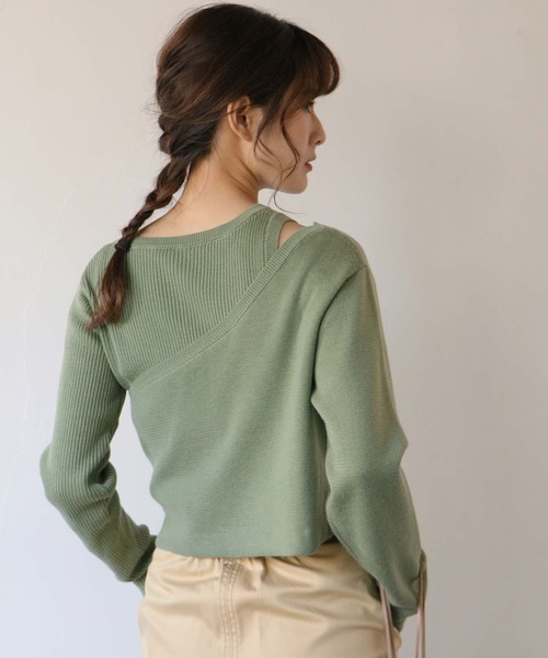 CLEIO（クレイオ）の「【CLEIO】レイヤードアンサンブルニット（ニット/セーター・レディース・ベージュ/ブラウン/オフホワイト/ライトグリーン・FREE）」の14枚目の写真