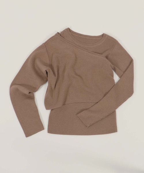 CLEIO（クレイオ）の「【CLEIO】レイヤードアンサンブルニット（ニット/セーター・レディース・ベージュ/ブラウン/オフホワイト/ライトグリーン・FREE）」の10枚目の写真