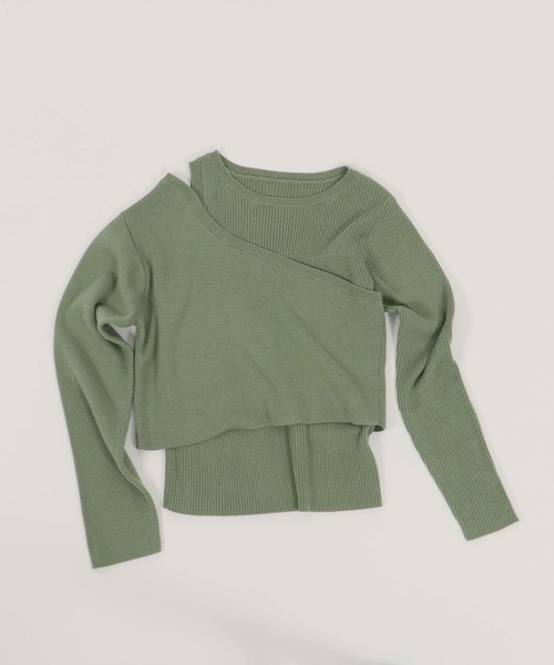 CLEIO（クレイオ）の「【CLEIO】レイヤードアンサンブルニット（ニット/セーター・レディース・ベージュ/ブラウン/オフホワイト/ライトグリーン・FREE）」の15枚目の写真