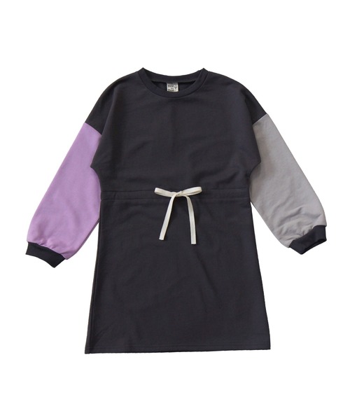 Bee des Bee（ビーデスビー）の「長袖ワンピース（ワンピース・キッズ・ライトグレー/ベージュ/グレー/ライトベージュ/モカ/ブラック×パープル/ブルー/カーキ/アイボリー・110cm/100cm/120cm/130cm/140cm/150cm）」の3枚目の写真