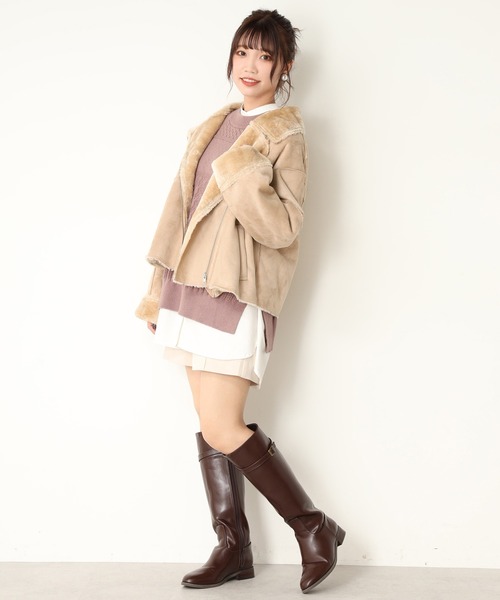 one after another NICE CLAUP(ワンアフターアナザーナイスクラップ)の「ムートンライダース(ライダースジャケット・レディース・アイボリー/ベージュ/ピンク・FREE)」の7枚目の写真