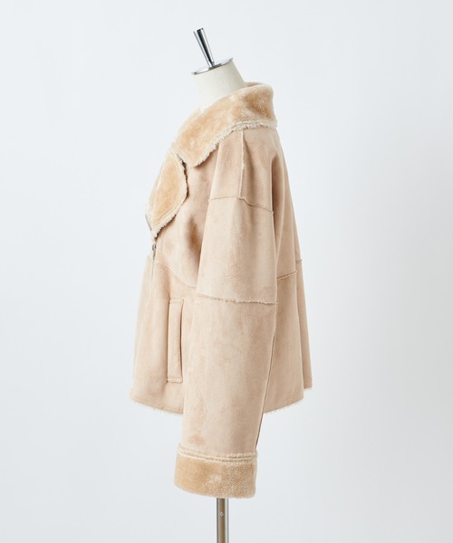 one after another NICE CLAUP(ワンアフターアナザーナイスクラップ)の「ムートンライダース(ライダースジャケット・レディース・アイボリー/ベージュ/ピンク・FREE)」の14枚目の写真