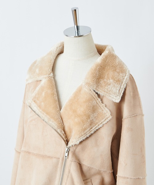 one after another NICE CLAUP(ワンアフターアナザーナイスクラップ)の「ムートンライダース(ライダースジャケット・レディース・アイボリー/ベージュ/ピンク・FREE)」の16枚目の写真