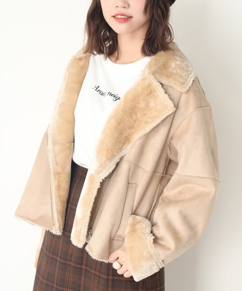 one after another NICE CLAUP(ワンアフターアナザーナイスクラップ)の「ムートンライダース(ライダースジャケット・レディース・アイボリー/ベージュ/ピンク・FREE)」の8枚目の写真