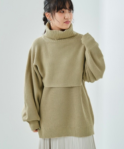 cepo（セポ）の「ニットベスト+タートルニットアンサンブル（ニット/セーター・レディース・グレー/ピンク/ミント/ブラック・M）」の8枚目の写真