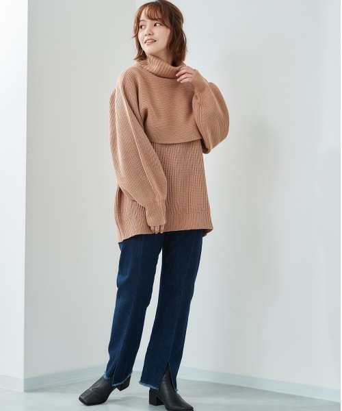 cepo（セポ）の「ニットベスト+タートルニットアンサンブル（ニット/セーター・レディース・グレー/ピンク/ミント/ブラック・M）」の13枚目の写真