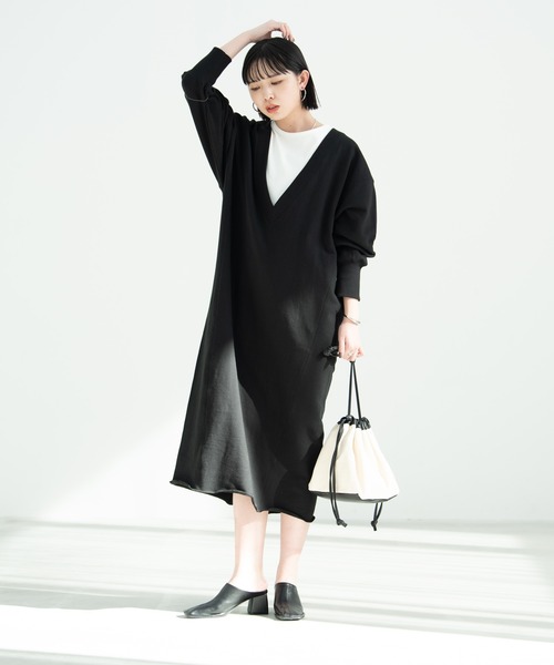 Aunt Marie's（アントマリーズ）の「深Vネックスウェットワンピ / AUNT MARIE'S（ワンピース・レディース・チャコールグレー/ブラック/アイボリー・FREE）」の20枚目の写真