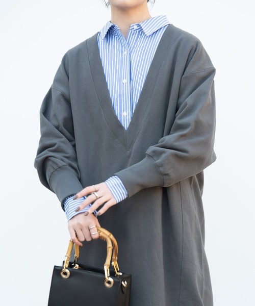 Aunt Marie's（アントマリーズ）の「深Vネックスウェットワンピ / AUNT MARIE'S（ワンピース・レディース・チャコールグレー/ブラック/アイボリー・FREE）」の12枚目の写真