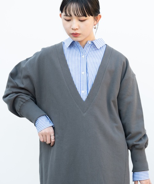 Aunt Marie's（アントマリーズ）の「深Vネックスウェットワンピ / AUNT MARIE'S（ワンピース・レディース・チャコールグレー/ブラック/アイボリー・FREE）」の13枚目の写真