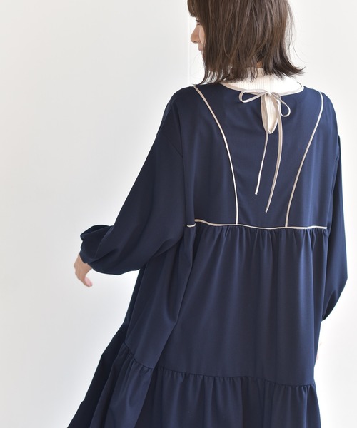 rps（アールピーエス）の「パイピング配色ワンピース（ワンピース・レディース・ネイビー/グリーン/グレイッシュベージュ・M）」の11枚目の写真