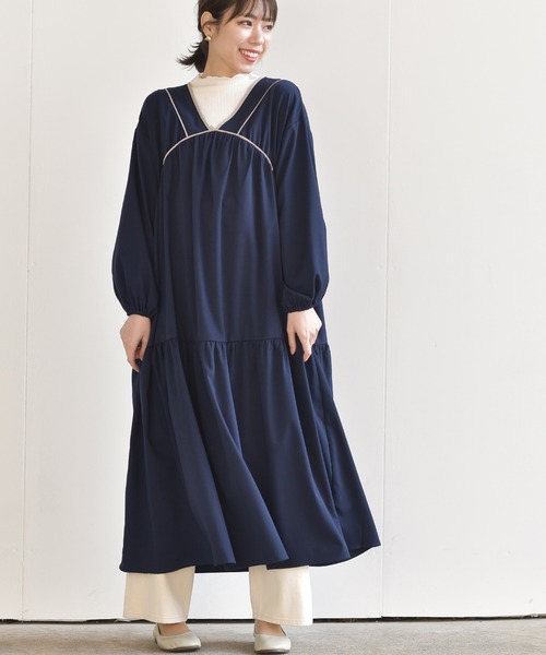 rps（アールピーエス）の「パイピング配色ワンピース（ワンピース・レディース・ネイビー/グリーン/グレイッシュベージュ・M）」の15枚目の写真