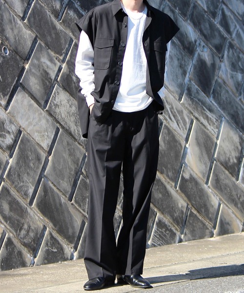 y/m by れぽすけ（イムバイレポスケ）の「-W pocket jacket vest- / Wポケットジャケットベスト（ベスト・メンズ・ブラック/ブラウン・LARGE/MEDIUM）」の3枚目の写真