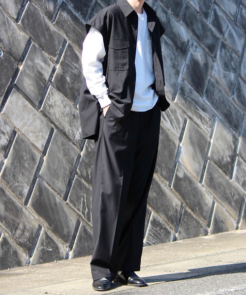 y/m by れぽすけ（イムバイレポスケ）の「-W pocket jacket vest- / Wポケットジャケットベスト（ベスト・メンズ・ブラック/ブラウン・LARGE/MEDIUM）」の4枚目の写真