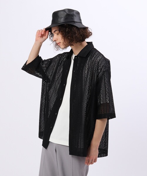tk.TAKEO KIKUCHI（ティーケータケオキクチ）の「◆バーチカルレース半袖シャツ（ユニセックスアイテム）（シャツ/ブラウス・メンズ・ホワイト系4/ブラック系3・88/66）」の11枚目の写真