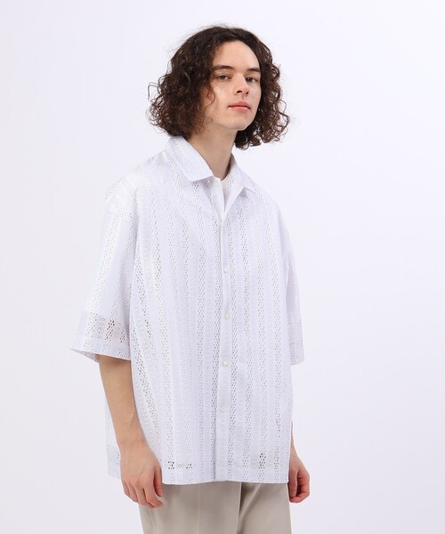 tk.TAKEO KIKUCHI（ティーケータケオキクチ）の「◆バーチカルレース半袖シャツ（ユニセックスアイテム）（シャツ/ブラウス・メンズ・ホワイト系4/ブラック系3・88/66）」の6枚目の写真