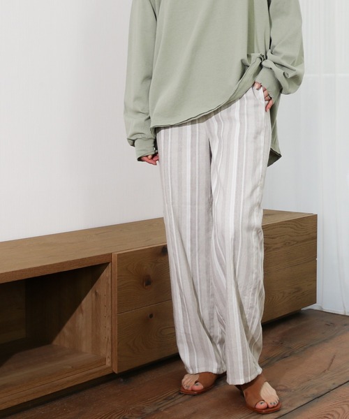 Per sist ence（パーシエンス）の「Per sist ence/パーシエンス　リネンライク　ストライプストレートパンツ（その他パンツ・レディース・ブラウン/ベージュ・FREE）」の2枚目の写真