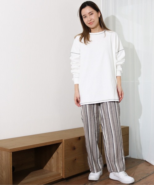 Per sist ence（パーシエンス）の「Per sist ence/パーシエンス　リネンライク　ストライプストレートパンツ（その他パンツ・レディース・ブラウン/ベージュ・FREE）」の6枚目の写真