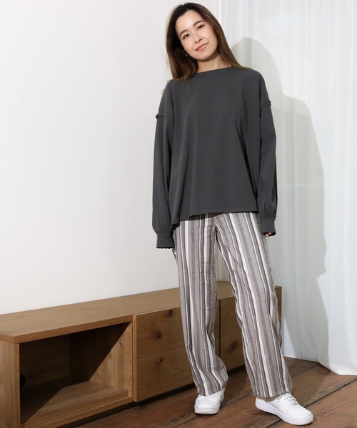 Per sist ence（パーシエンス）の「Per sist ence/パーシエンス　リネンライク　ストライプストレートパンツ（その他パンツ・レディース・ブラウン/ベージュ・FREE）」の8枚目の写真