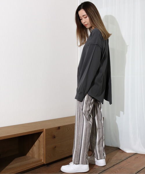 Per sist ence（パーシエンス）の「Per sist ence/パーシエンス　リネンライク　ストライプストレートパンツ（その他パンツ・レディース・ブラウン/ベージュ・FREE）」の9枚目の写真