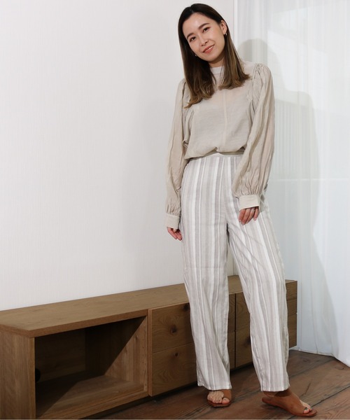 Per sist ence（パーシエンス）の「Per sist ence/パーシエンス　リネンライク　ストライプストレートパンツ（その他パンツ・レディース・ブラウン/ベージュ・FREE）」の12枚目の写真