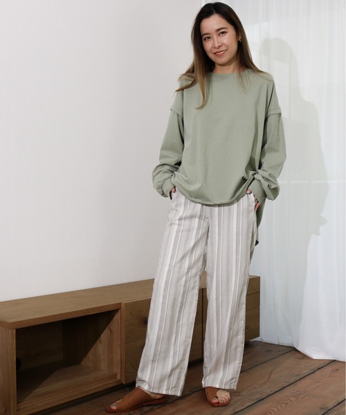 Per sist ence（パーシエンス）の「Per sist ence/パーシエンス　リネンライク　ストライプストレートパンツ（その他パンツ・レディース・ブラウン/ベージュ・FREE）」の15枚目の写真