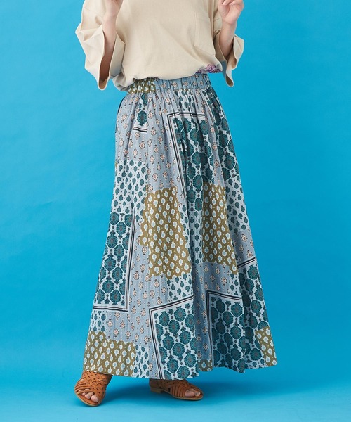 CUBE SUGAR（キューブシュガー）の「ボイル 総柄プリント ギャザースカート（スカート・レディース・ベージュ/サックスブルー/ネイビー/グレー・M）」の4枚目の写真