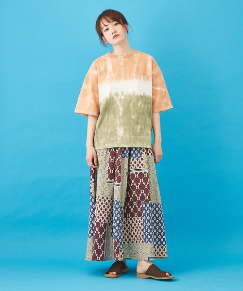 CUBE SUGAR（キューブシュガー）の「ボイル 総柄プリント ギャザースカート（スカート・レディース・ベージュ/サックスブルー/ネイビー/グレー・M）」の7枚目の写真