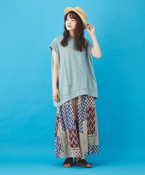 CUBE SUGAR（キューブシュガー）の「ボイル 総柄プリント ギャザースカート（スカート・レディース・ベージュ/サックスブルー/ネイビー/グレー・M）」の8枚目の写真