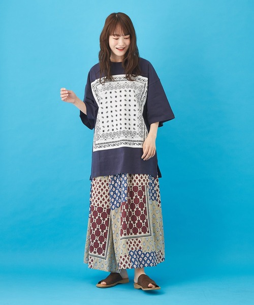 CUBE SUGAR（キューブシュガー）の「ボイル 総柄プリント ギャザースカート（スカート・レディース・ベージュ/サックスブルー/ネイビー/グレー・M）」の10枚目の写真