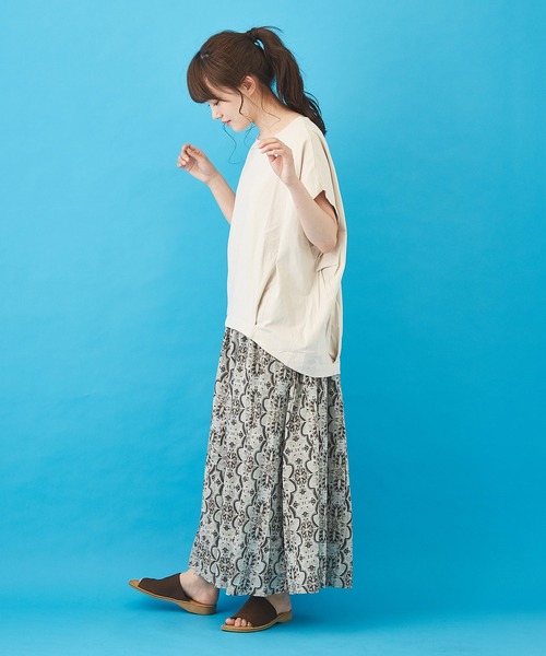 CUBE SUGAR（キューブシュガー）の「ボイル 総柄プリント ギャザースカート（スカート・レディース・ベージュ/サックスブルー/ネイビー/グレー・M）」の22枚目の写真