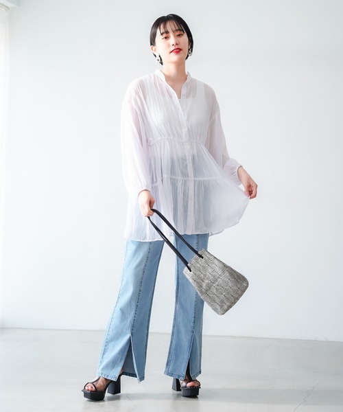 PAGEBOY（ページボーイ）の「ティアードチュニックシャツ（シャツ/ブラウス・レディース・オフホワイト/ブラック/グレイッシュベージュ/オリーブ・FREE）」の8枚目の写真