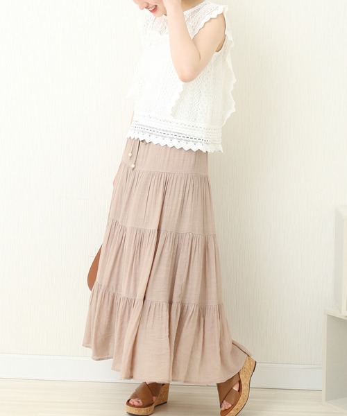 libelle more（リベル モア）の「R/Tスラブ　ティアードスカート（スカート・レディース・キナリ/モカ/ブルー/スモークピンク/ミント・M）」の15枚目の写真