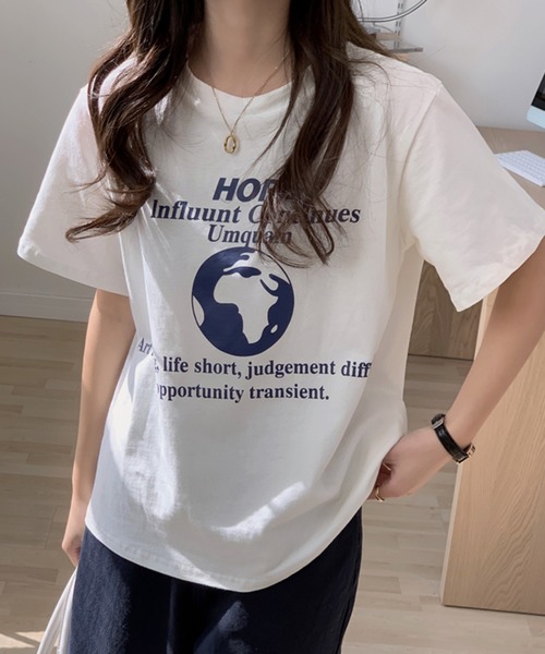 MAISON BREEZE（メゾンブリーズ）の「【MAISON BREEZE】アースプリントTee（Tシャツ/カットソー・レディース・イエロー/ホワイト/ピンク・FREE）」の14枚目の写真