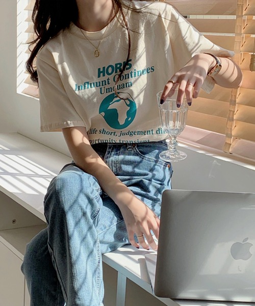 MAISON BREEZE（メゾンブリーズ）の「【MAISON BREEZE】アースプリントTee（Tシャツ/カットソー・レディース・イエロー/ホワイト/ピンク・FREE）」の17枚目の写真