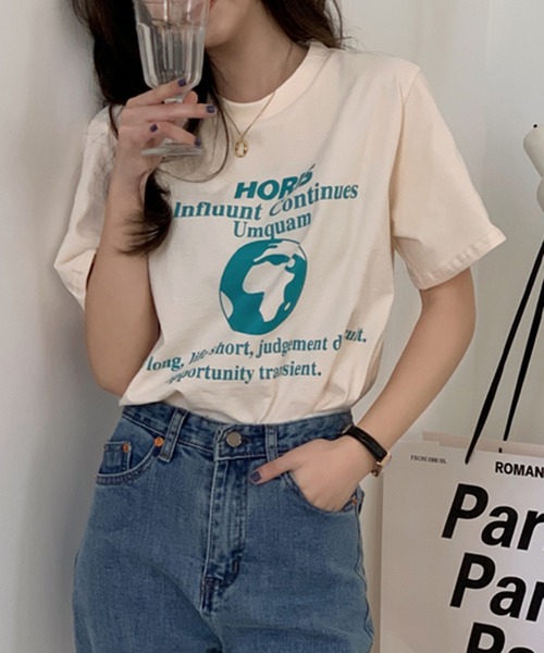 MAISON BREEZE（メゾンブリーズ）の「【MAISON BREEZE】アースプリントTee（Tシャツ/カットソー・レディース・イエロー/ホワイト/ピンク・FREE）」の16枚目の写真