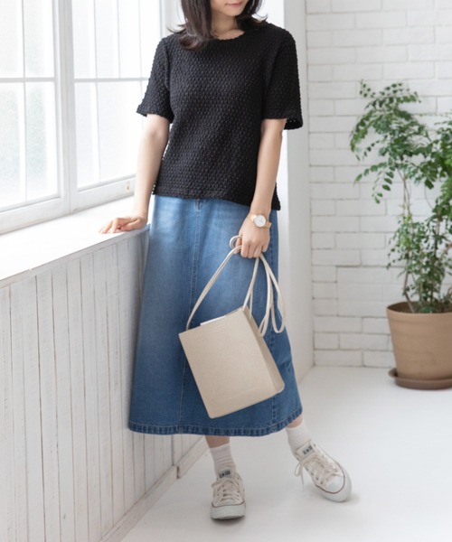 Mysa&Liina（ミーサリーナ）の「スカシ柄ジャガードメッシュカットトップス（Tシャツ/カットソー・レディース・ブラック/オフホワイト/グリーン・M）」の15枚目の写真