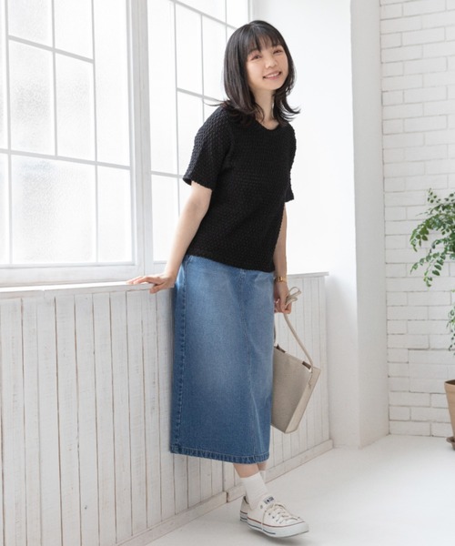 Mysa&Liina（ミーサリーナ）の「スカシ柄ジャガードメッシュカットトップス（Tシャツ/カットソー・レディース・ブラック/オフホワイト/グリーン・M）」の14枚目の写真