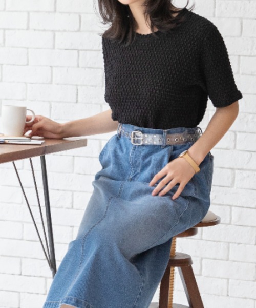 Mysa&Liina（ミーサリーナ）の「スカシ柄ジャガードメッシュカットトップス（Tシャツ/カットソー・レディース・ブラック/オフホワイト/グリーン・M）」の17枚目の写真