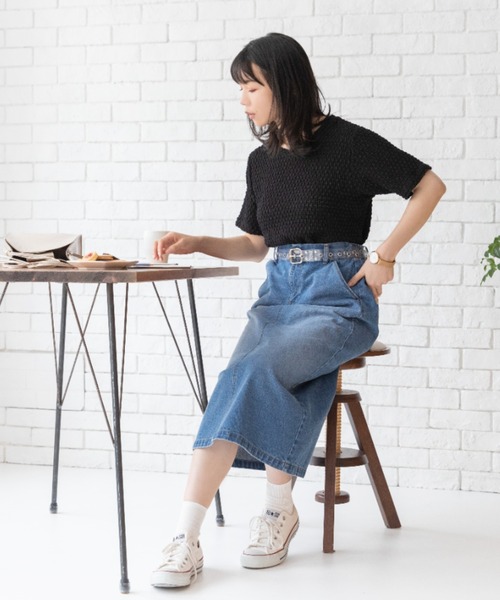 Mysa&Liina（ミーサリーナ）の「スカシ柄ジャガードメッシュカットトップス（Tシャツ/カットソー・レディース・ブラック/オフホワイト/グリーン・M）」の20枚目の写真