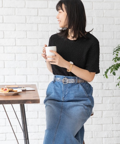 Mysa&Liina（ミーサリーナ）の「スカシ柄ジャガードメッシュカットトップス（Tシャツ/カットソー・レディース・ブラック/オフホワイト/グリーン・M）」の22枚目の写真