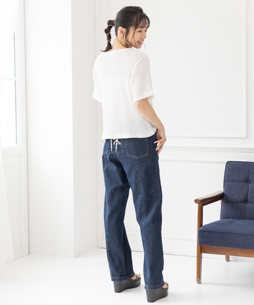 Mysa&Liina（ミーサリーナ）の「スカシ柄ジャガードメッシュカットトップス（Tシャツ/カットソー・レディース・ブラック/オフホワイト/グリーン・M）」の7枚目の写真