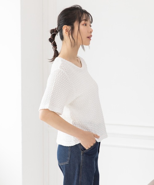 Mysa&Liina（ミーサリーナ）の「スカシ柄ジャガードメッシュカットトップス（Tシャツ/カットソー・レディース・ブラック/オフホワイト/グリーン・M）」の8枚目の写真