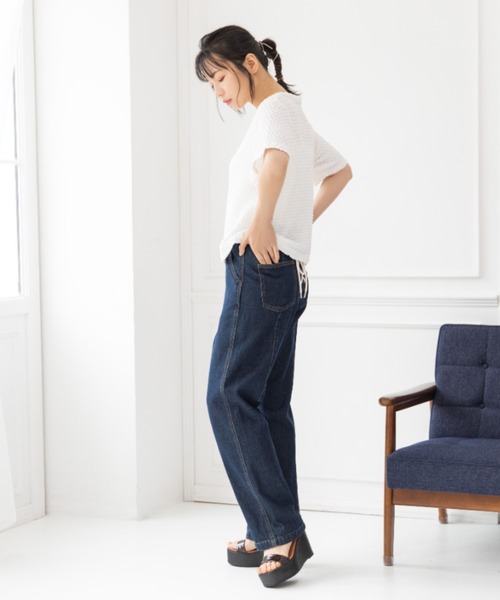 Mysa&Liina（ミーサリーナ）の「スカシ柄ジャガードメッシュカットトップス（Tシャツ/カットソー・レディース・ブラック/オフホワイト/グリーン・M）」の6枚目の写真