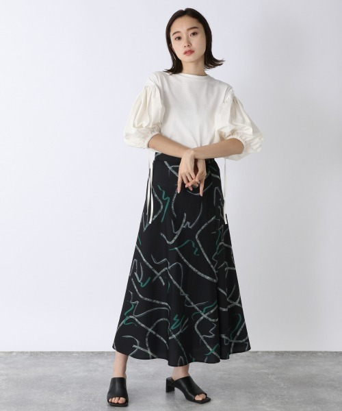 JEANASIS（ジーナシス）の「【WEB限定】バルーンスリーブフハクコンビ/957650（Tシャツ/カットソー・レディース・ホワイト/ブラック/マスタード・FREE）」の4枚目の写真